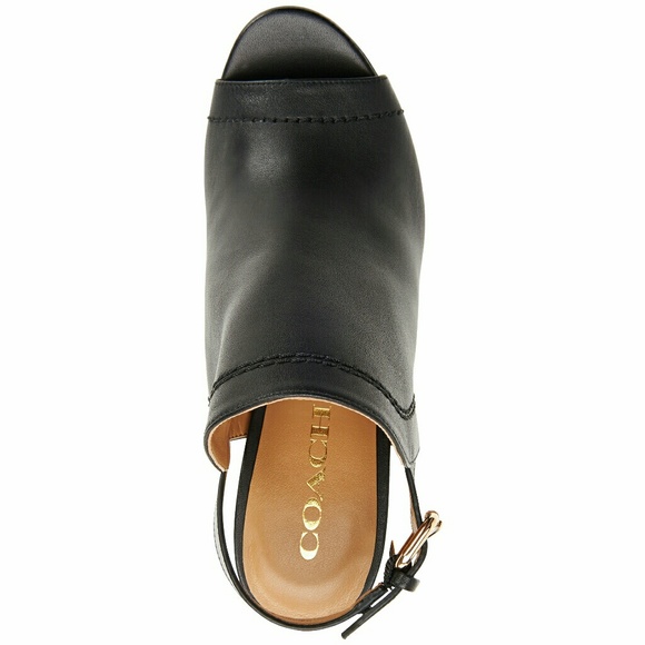 New! COACH Leather Open-Toe Black Slingback Heels - Picture 5 of 5